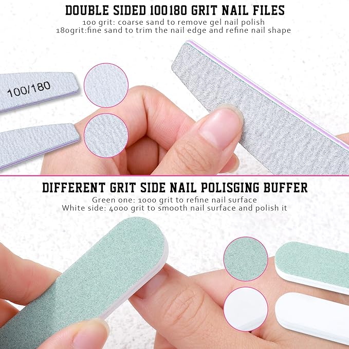 FANDAMEI Nail Buffers and Files FANDAMEI Manicure Tools Kit with 3PCS Nail File 2PCS Nail Buffer Rectangular Nail Buffer Block Cuticle Nippers Cuticle Pusher Cuticle Peeler Cuticle Oil and Nail Brush - Image 3