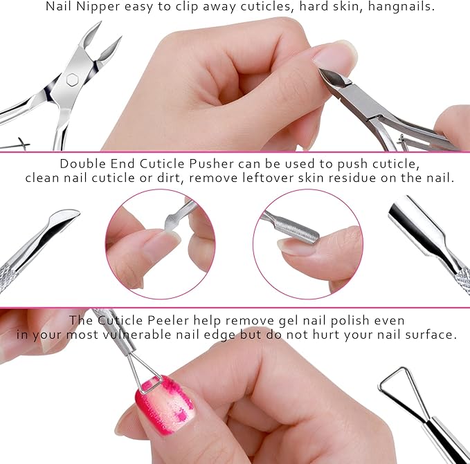 FANDAMEI Nail Buffers and Files FANDAMEI Manicure Tools Kit with 3PCS Nail File 2PCS Nail Buffer Rectangular Nail Buffer Block Cuticle Nippers Cuticle Pusher Cuticle Peeler Cuticle Oil and Nail Brush - Image 5