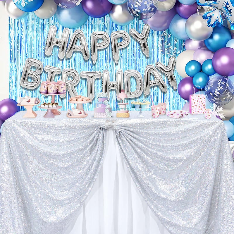 B.Cool B-COOL Seamless Sequin Table Cloth Laser Silver Glitter Design Table Cloth Wedding Overlay Birthday Party Tables Decoration 50x80 Inch - Image 1