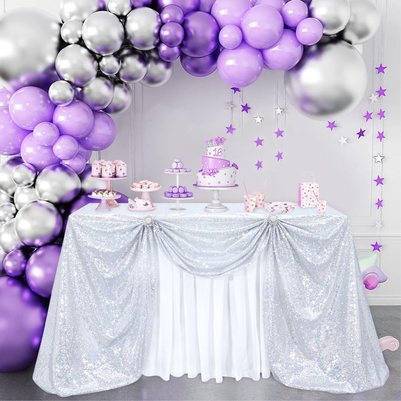 B.Cool B-COOL Seamless Sequin Table Cloth Laser Silver Glitter Design Table Cloth Wedding Overlay Birthday Party Tables Decoration 50x80 Inch - Image 2