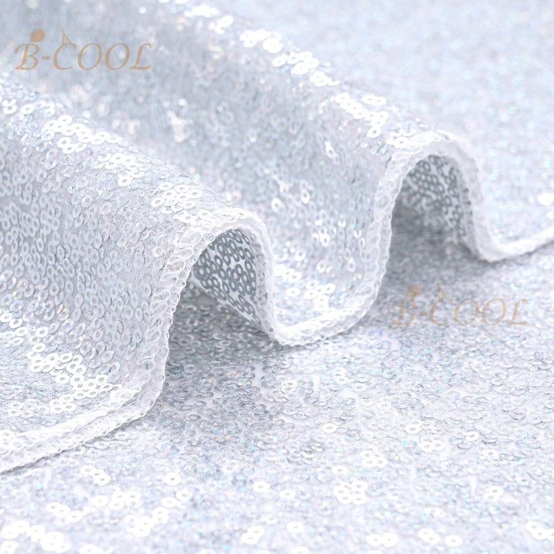 B.Cool B-COOL Seamless Sequin Table Cloth Laser Silver Glitter Design Table Cloth Wedding Overlay Birthday Party Tables Decoration 50x80 Inch - Image 4