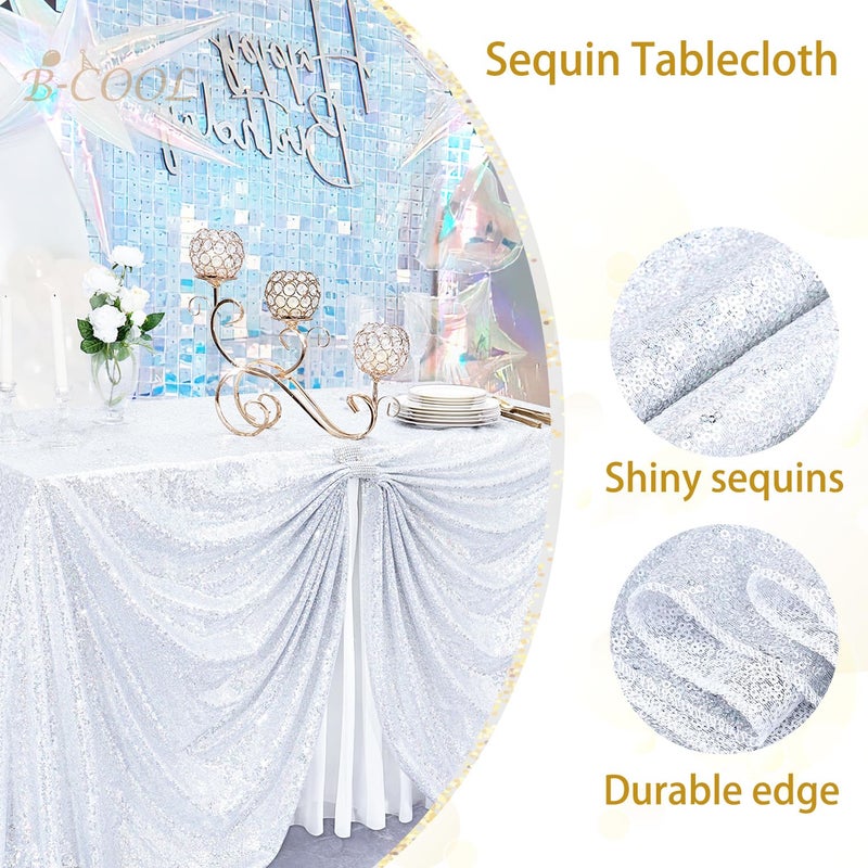 B.Cool B-COOL Seamless Sequin Table Cloth Laser Silver Glitter Design Table Cloth Wedding Overlay Birthday Party Tables Decoration 50x80 Inch - Image 3