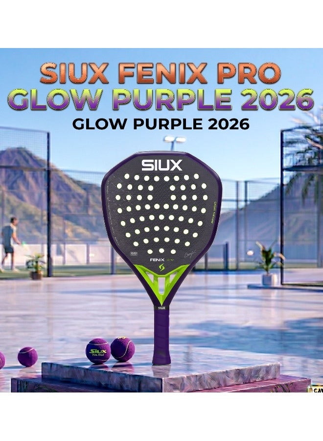 SIUX مضرب بادل Siux Fenix ​​Pro Glow Purple 2026 - مضرب قوي بتصميم ماسي مع ألياف كربونية 12K، ونواة EVA، ونسيج ثلاثي الأبعاد للاعبين المحترفين - Image 1