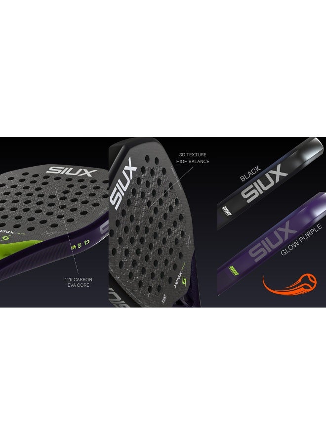 SIUX مضرب بادل Siux Fenix ​​Pro Glow Purple 2026 - مضرب قوي بتصميم ماسي مع ألياف كربونية 12K، ونواة EVA، ونسيج ثلاثي الأبعاد للاعبين المحترفين - Image 5