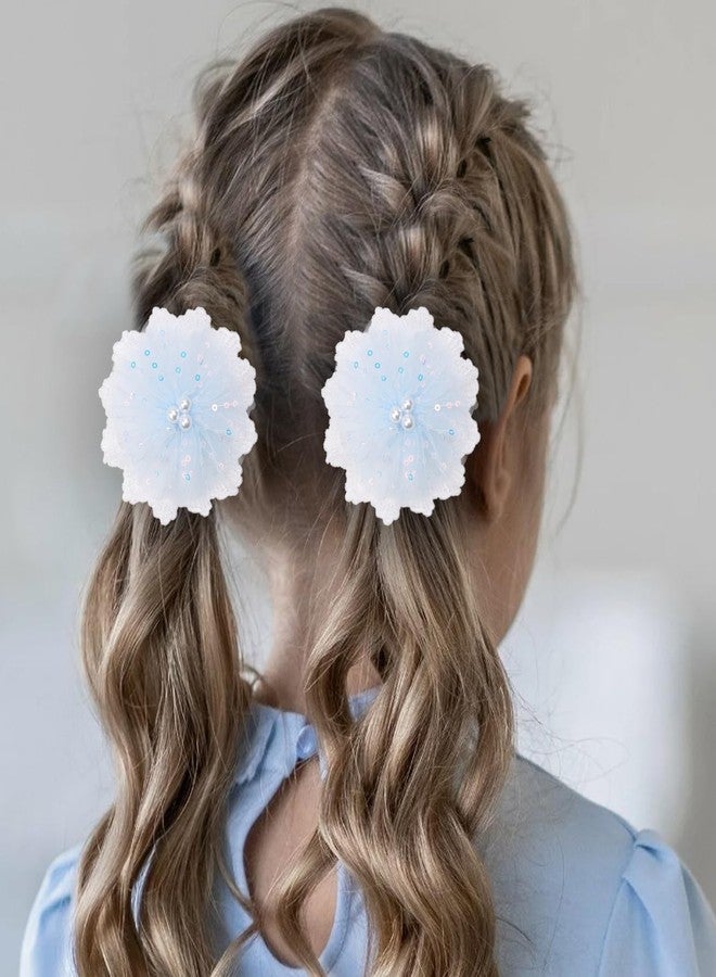 ZOLYCO 3.5 Inch Lace Pearl Bow Clips for Women Girls Thick Ribbon Boutique Alligator Clips Hair Accessories for Kids Children Young Girls 2 Pcs (Blue) - Image 2