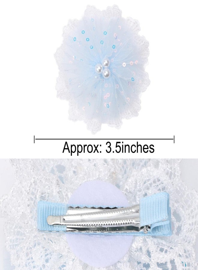 ZOLYCO 3.5 Inch Lace Pearl Bow Clips for Women Girls Thick Ribbon Boutique Alligator Clips Hair Accessories for Kids Children Young Girls 2 Pcs (Blue) - Image 4