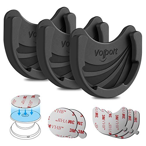 volport Car Mounts for Socket Grips, 3 Pack Pops Silicone Phone Holder for Collapsible Expanding Stand/Swappable Socket Users with Base 3M Adhesive Replacement Stick on Wall, Dashboard, Mirror, Home -Black - Image 1