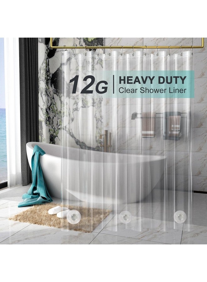 AmazerBath Heavy Duty Shower Curtain Liner 12 Gauge, 72 x 72 Inches Clear Shower Curtain Liner with 3 Clear Stones and 12 Grommet Holes, Weighted Plastic Shower Liner - Image 1