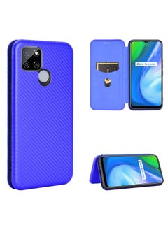 HuHa Case Cover For Realme V3 Carbon Fiber Texture Horizontal Flip TPU + PC + PU Leather Case with Card Slot Blue 