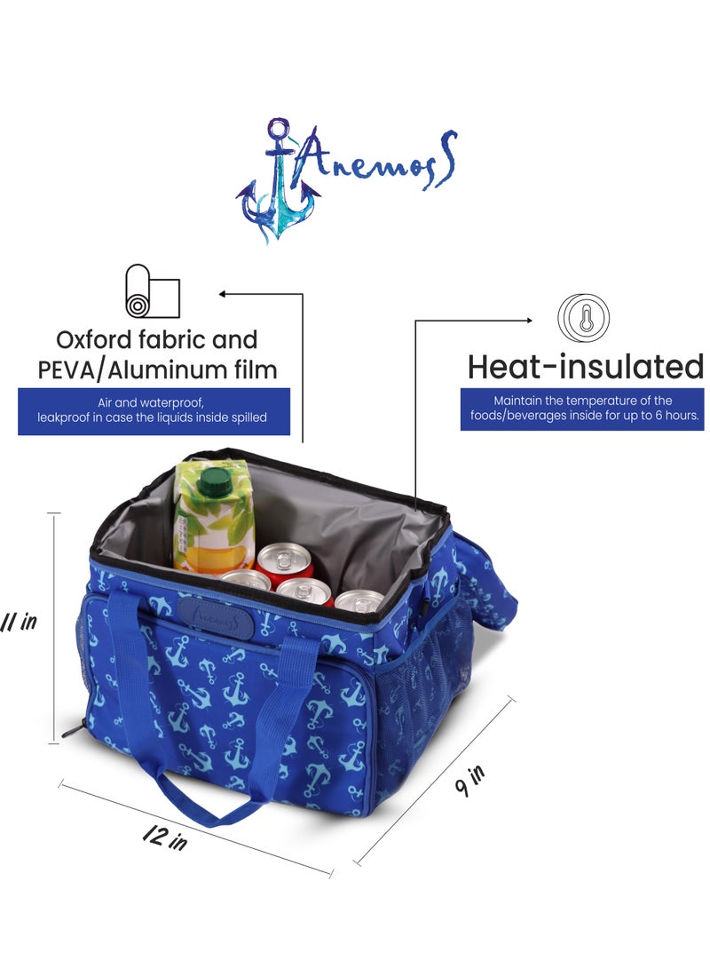 Anemoss Insulated Lunch Bag, 18.5L Large Capacity, Anchor Design Food Storage Thermal Bag, Waterproof and Leakproof Insulated Lunch Bag for Men and Women, Cooler Bags for Picnic Hiking Beach, Blue - Image 4