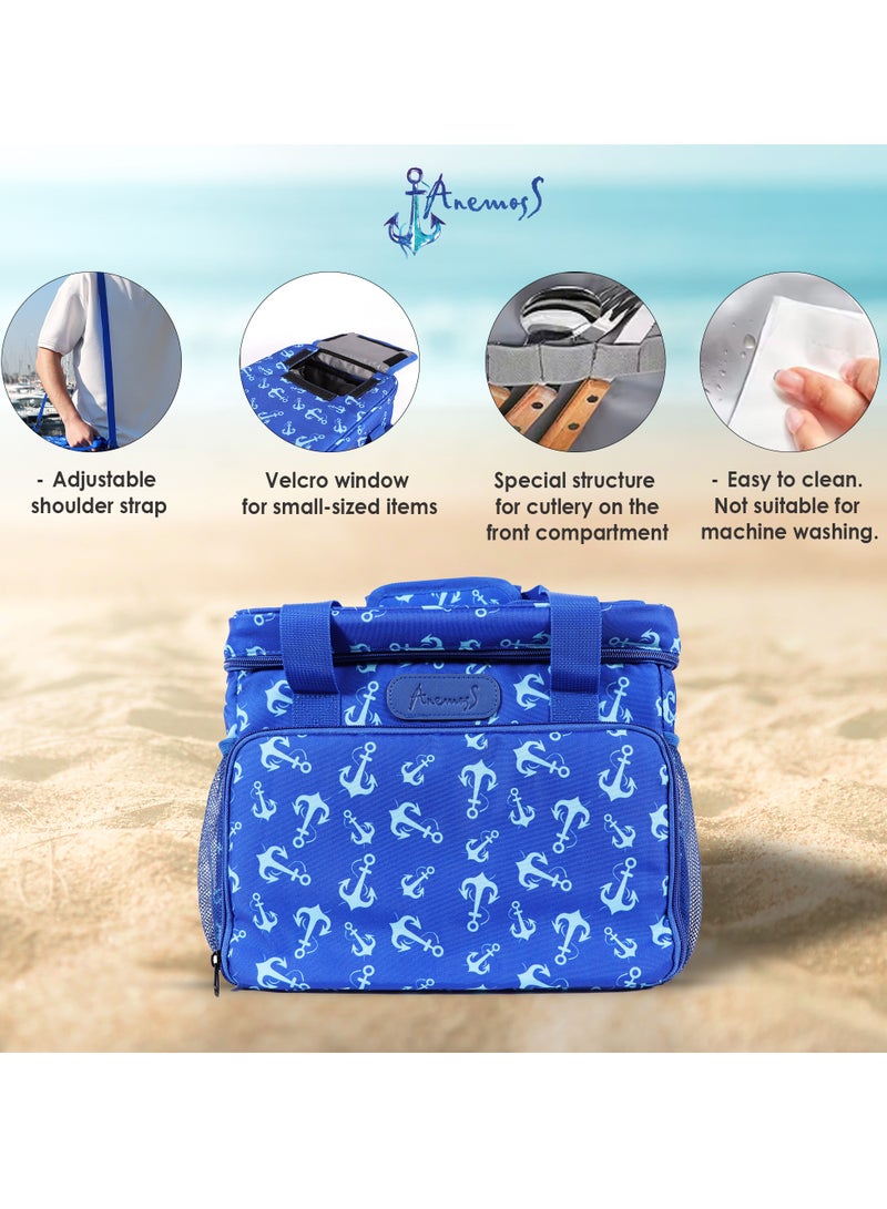 Anemoss Insulated Lunch Bag, 18.5L Large Capacity, Anchor Design Food Storage Thermal Bag, Waterproof and Leakproof Insulated Lunch Bag for Men and Women, Cooler Bags for Picnic Hiking Beach, Blue - Image 5