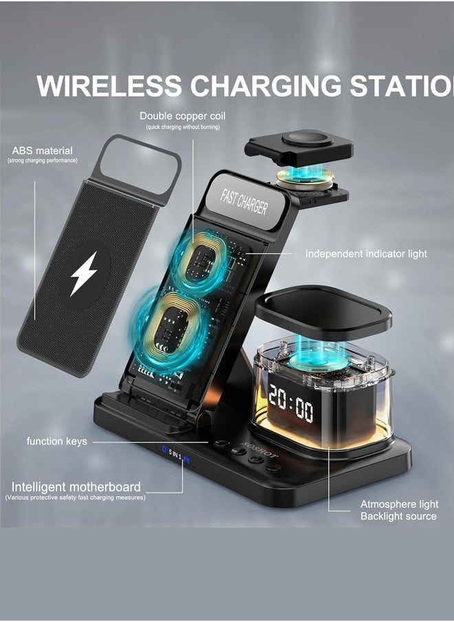 Joshberg 5 in 1 Wireless Charging Station,Foldable Fast Wireless Charger Stand for Apple, Fast Magnetic Wireless Charger Compatible with iPhone 15 14 13 12 Pro/Max/Plus, 5W for Apple Watch 9/8/7/6/5/4/3/2/SE/Ultra 2, AirPods 3/2/Pro,Black  - Image 2
