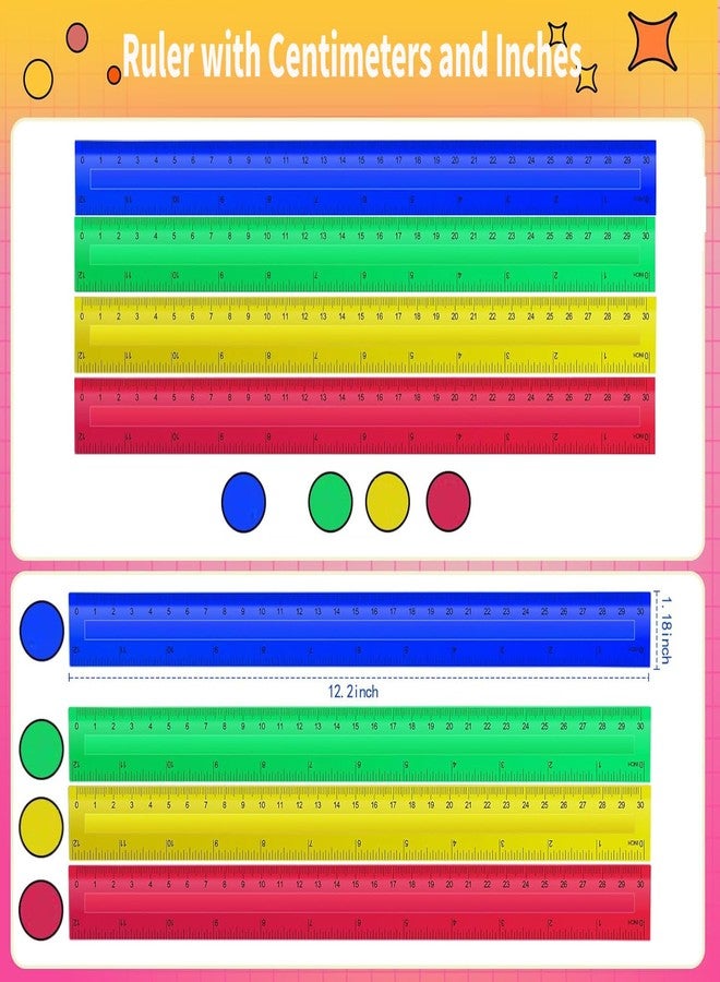 Dcocdeely 200 Pcs 12 Inch Rulers Bulk Plastic Kid Ruler for Back to School Supplies, Flexible Assorted Color Ruler with Centimeters and Inches for Students Operation Christmas Charity Donation Supplies (200) - Image 3
