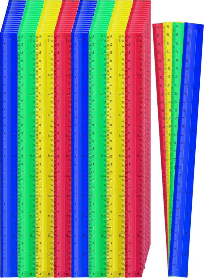 Dcocdeely 200 Pcs 12 Inch Rulers Bulk Plastic Kid Ruler for Back to School Supplies, Flexible Assorted Color Ruler with Centimeters and Inches for Students Operation Christmas Charity Donation Supplies (200) - Image 1