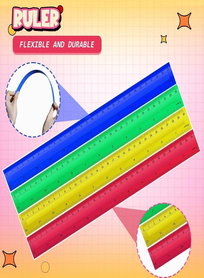 Dcocdeely 200 Pcs 12 Inch Rulers Bulk Plastic Kid Ruler for Back to School Supplies, Flexible Assorted Color Ruler with Centimeters and Inches for Students Operation Christmas Charity Donation Supplies (200) - Image 2