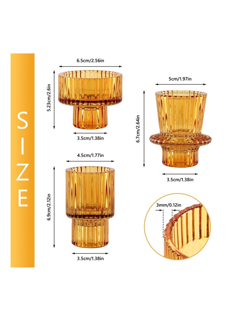 SYOSI Tea light Candle Holder 2-in-1 Candlestick - Pink Crystal Glass Decorative Candleholder for Taper/Tea light Candles, Home Decor Dinning Table Centerpiece for Wedding Party, Set of 3 - Image 3