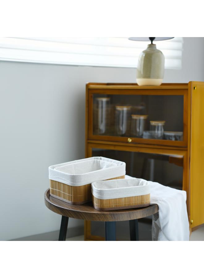 HONEY BEE 3-Piece Rectangular Shape Bamboo Storage Basket Set With Liner Natural And White  - Image 1