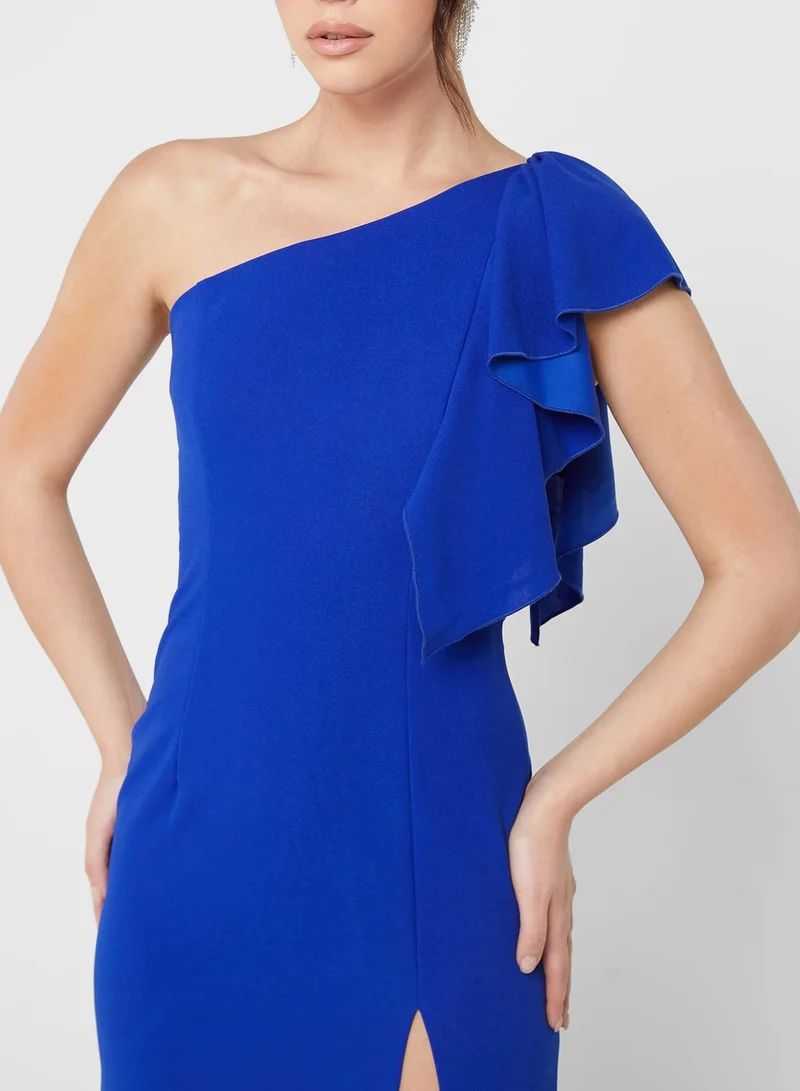 skirt and stiletto Side Split One Shoulder Ruffle Detail Dress