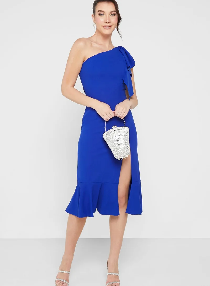 skirt and stiletto Side Split One Shoulder Ruffle Detail Dress