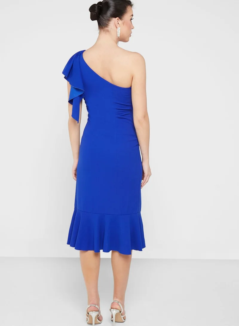 skirt and stiletto Side Split One Shoulder Ruffle Detail Dress