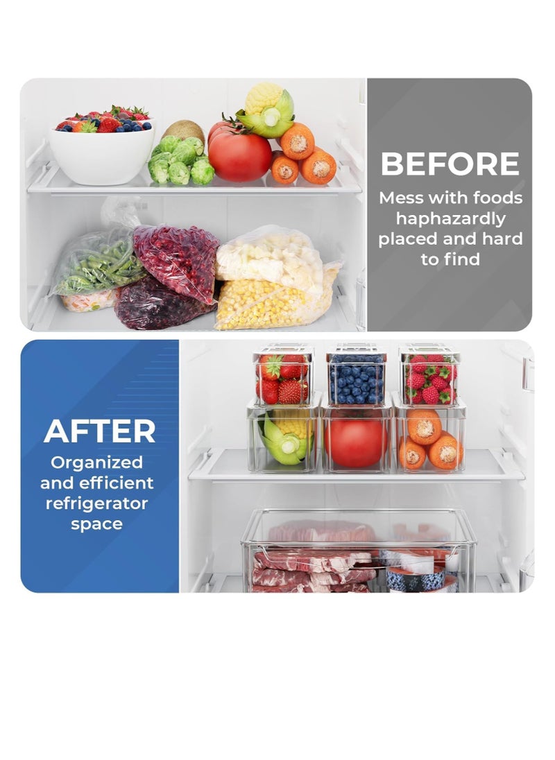 MahMir® 10 Pack Fridge Organizer, Stackable Refrigerator Organizer Bins with Lids, BPA-Free Produce Fruit Storage Containers for Storage Clear for Food, Drinks, Vegetable Storage