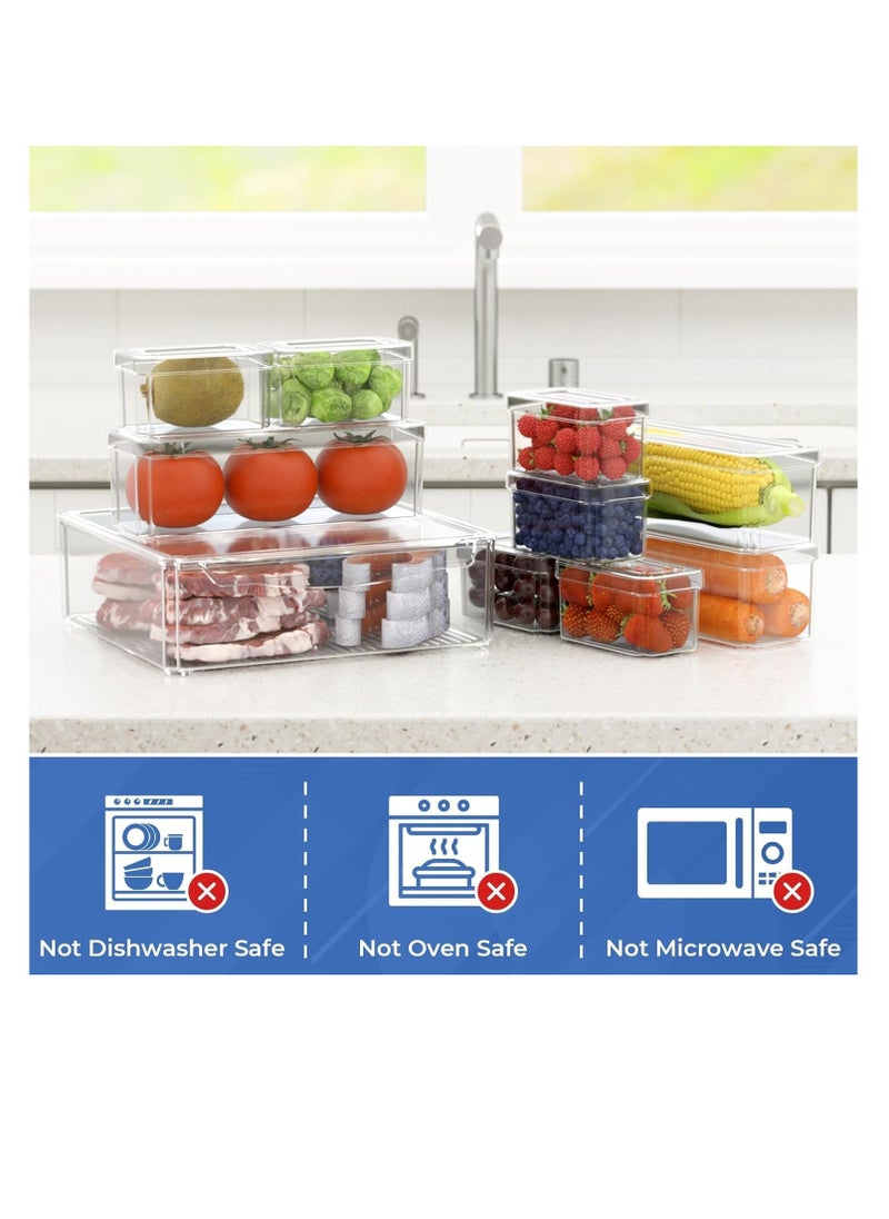 MahMir® 10 Pack Fridge Organizer, Stackable Refrigerator Organizer Bins with Lids, BPA-Free Produce Fruit Storage Containers for Storage Clear for Food, Drinks, Vegetable Storage