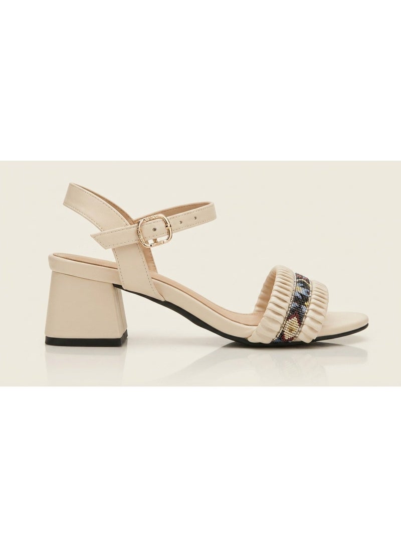Women's sandals with a wide heel, decorated with a colorful crystal-embroidered front strap. - Image 4