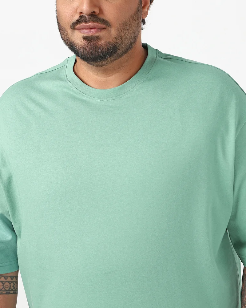 bewakoof Men's Granite Green Oversized Plus Size T-shirt