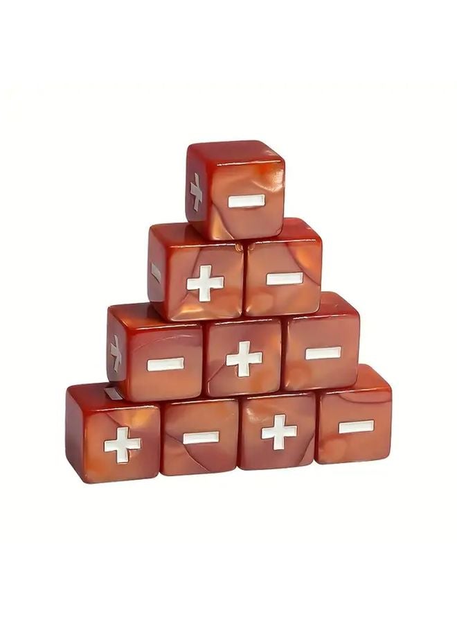 بrown 10 قطعة نرد أكريليك 16 ملم 6 جوانب مع رموز الجمع والطرح الرياضية - Image 1