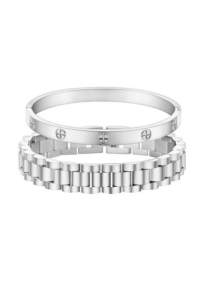 Fayrouz Jewellery Bracelets for Women, Gold Stackable Hoop Bracelets for Women, Stainless Steel Zirconia Tennis Bracelets  - Image 1