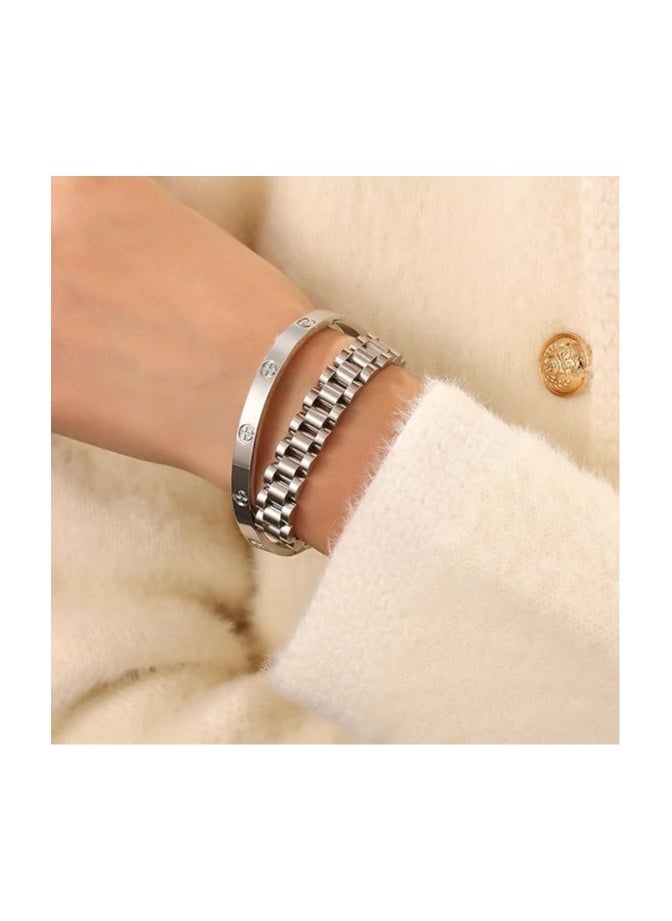 Fayrouz Jewellery Bracelets for Women, Gold Stackable Hoop Bracelets for Women, Stainless Steel Zirconia Tennis Bracelets  - Image 2