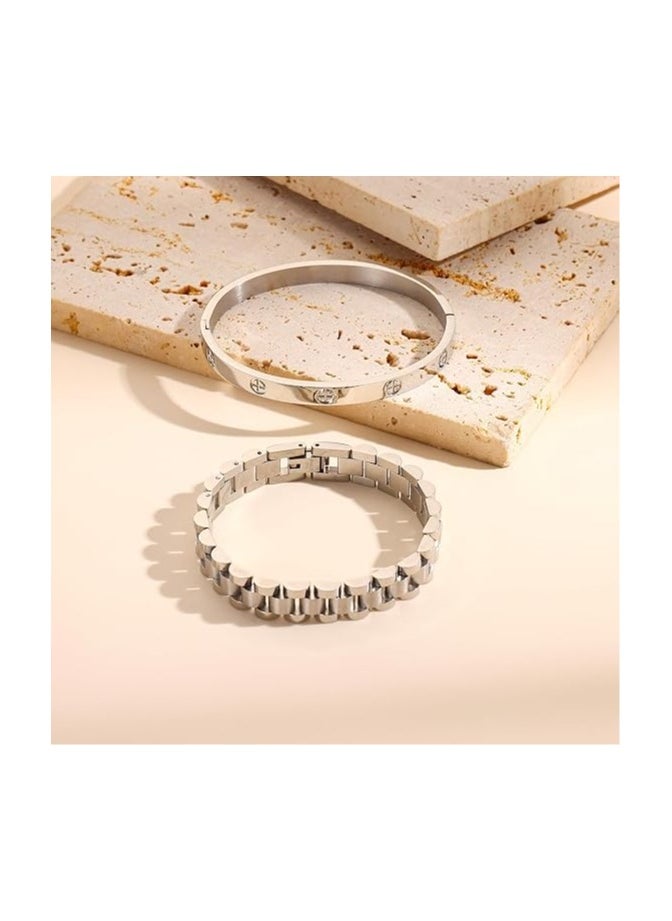 Fayrouz Jewellery Bracelets for Women, Gold Stackable Hoop Bracelets for Women, Stainless Steel Zirconia Tennis Bracelets  - Image 3