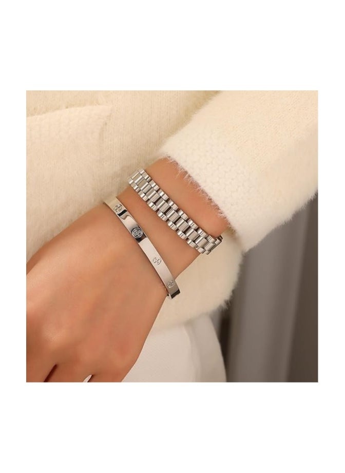 Fayrouz Jewellery Bracelets for Women, Gold Stackable Hoop Bracelets for Women, Stainless Steel Zirconia Tennis Bracelets  - Image 4