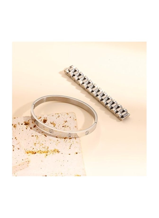 Fayrouz Jewellery Bracelets for Women, Gold Stackable Hoop Bracelets for Women, Stainless Steel Zirconia Tennis Bracelets  - Image 5