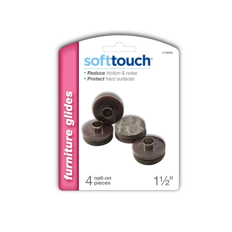SOFTTOUCH 1 12 Round Nail On Heavy Duty Felt Furniture Pads for Wood Furniture Protect Hard Floor Surfaces from Scratches Brown 4 Pack