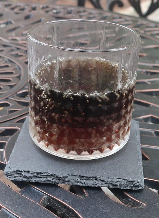 1 تشيس طقم قواعد أكواب من الحجر الطبيعي من 6 قطع - قواعد أكواب مربعة رمادية داكنة مقاس 10×10 سم مع حافة خشنة، أدوات مائدة ريفية للقهوة والشاي والبيرة وديكور المنزل - Image 5