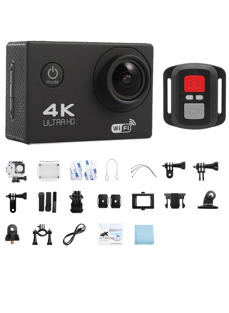 AROAQ 4K Action Camera, 1080p Wifi Multifunctional Underwater Waterproof Camera, Remote Control Ultra HD Video Camera, Rechargeable Helmet Video Recording Camera For Vlogging, (1pc, Black) - Image 2