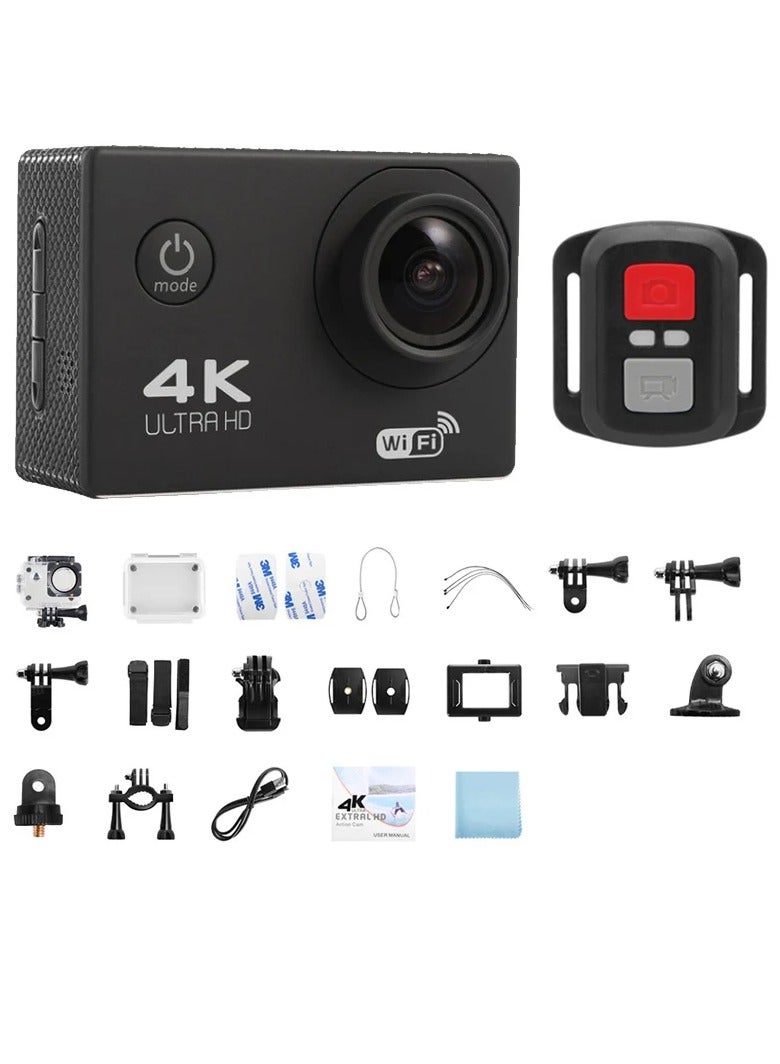 AROAQ 4K Action Camera, 1080p Wifi Multifunctional Underwater Waterproof Camera, Remote Control Ultra HD Video Camera, Rechargeable Helmet Video Recording Camera For Vlogging, (1pc, Black) - Image 1