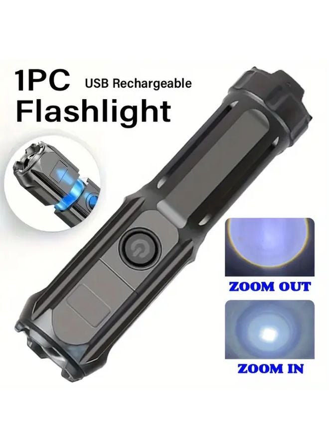 1pc Portable USB Rechargeable Zoomable LED Flashlight for Camping Hiking Outdoor Emergency - Image 1