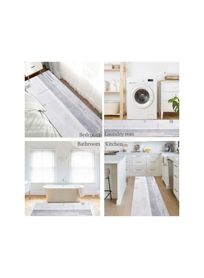 The Bros Carpet Runner Rug for Hallway Runner Carpet Non Slip Washable Soft Hallway Rug Long Modern Abstract Low Pile Runner Rug for Bedroom Kitchen Home Decor (Grey/Light Blue, 60 x 120 cm) - Image 5