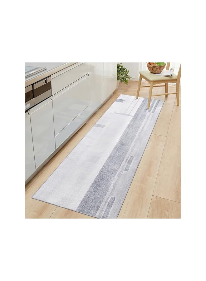 The Bros Carpet Runner Rug for Hallway Runner Carpet Non Slip Washable Soft Hallway Rug Long Modern Abstract Low Pile Runner Rug for Bedroom Kitchen Home Decor (Grey/Light Blue, 60 x 120 cm) - Image 2