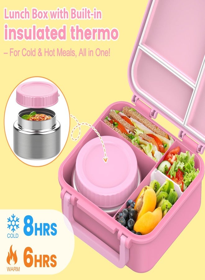 JOOPETALK Bento Lunch Box for Kids with 9oz Thermo, Leak-proof Lunch Containers with 3 Compartments,Kids-friendly Size,Durable/Dishwasher Safe Lunch Box for School Outdoors-Pink - Image 3