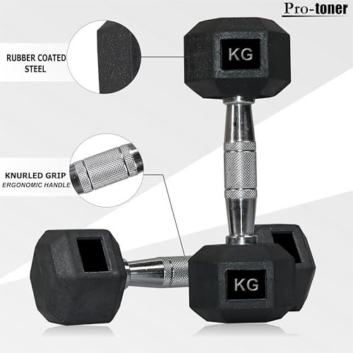 Protoner Hex Dumbbells with Rubber Coating, Standard Weights in Kg, Professional Quality (5 kg (2.5kg+2.5kg)) - Image 3