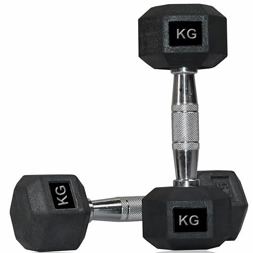 Protoner Hex Dumbbells with Rubber Coating, Standard Weights in Kg, Professional Quality (5 kg (2.5kg+2.5kg)) - Image 1