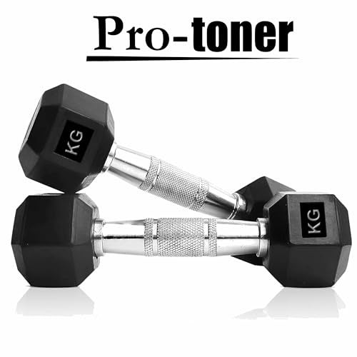 Protoner Hex Dumbbells with Rubber Coating, Standard Weights in Kg, Professional Quality (5 kg (2.5kg+2.5kg)) - Image 2