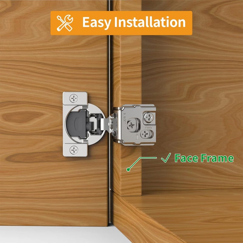 Chibery 50 Pack 1-1/2" Overlay 3D Soft Close Concealed Hinge for Face Frame Door, Smooth Slow Self Closing Hinges, Satin Nickel, Hidden 105° Open Angle Stainless Steel Hinge for Kitchen Cabinet Door - Image 2