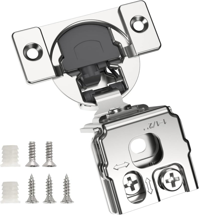 Chibery 50 Pack 1-1/2" Overlay 3D Soft Close Concealed Hinge for Face Frame Door, Smooth Slow Self Closing Hinges, Satin Nickel, Hidden 105° Open Angle Stainless Steel Hinge for Kitchen Cabinet Door - Image 1