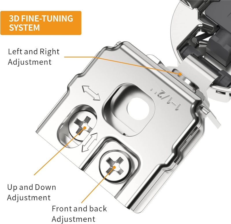 Chibery 50 Pack 1-1/2" Overlay 3D Soft Close Concealed Hinge for Face Frame Door, Smooth Slow Self Closing Hinges, Satin Nickel, Hidden 105° Open Angle Stainless Steel Hinge for Kitchen Cabinet Door - Image 4