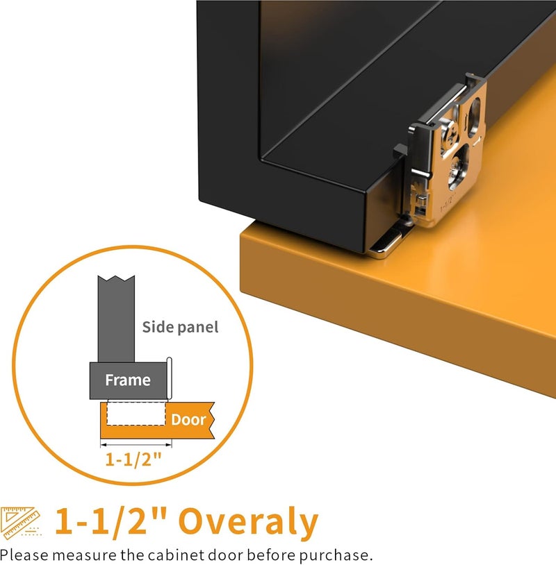 Chibery 50 Pack 1-1/2" Overlay 3D Soft Close Concealed Hinge for Face Frame Door, Smooth Slow Self Closing Hinges, Satin Nickel, Hidden 105° Open Angle Stainless Steel Hinge for Kitchen Cabinet Door - Image 5