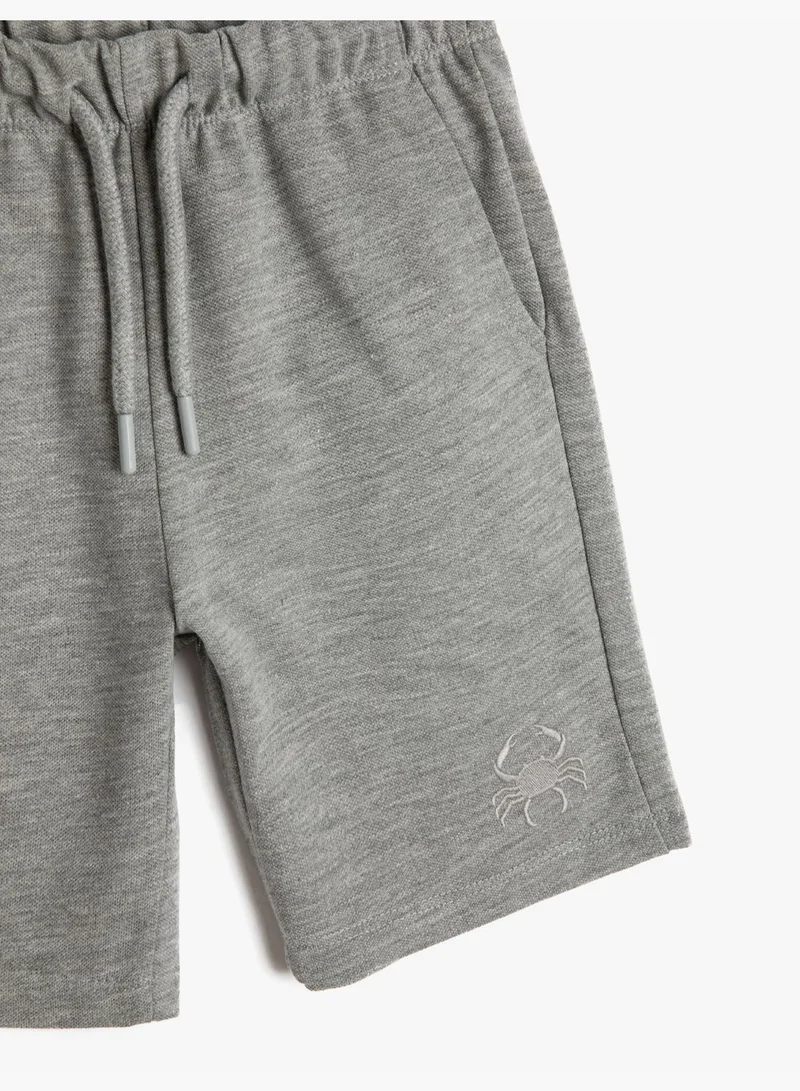 KOTON Basic Shorts Drawstring Pockets Crab Embroidered Detail